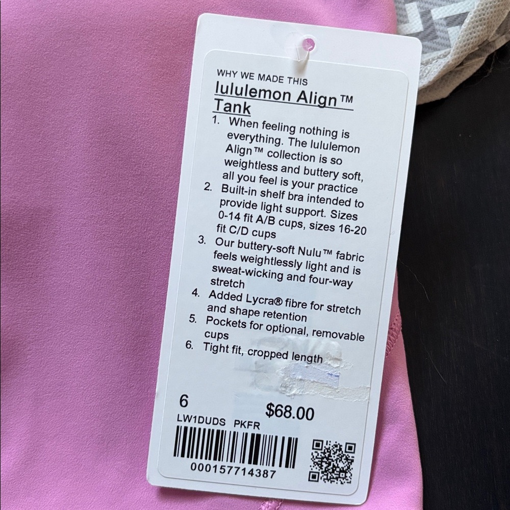 LULULEMON ALIGN TANK IN PINK FROSTING SZ 6 ,10 NWT - Picture 5 of 10